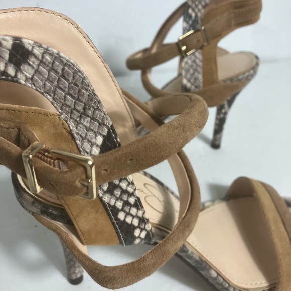 Jessica Simpson Brown Snakeskin Print Suede Strap High Heels NWOT - Picture 9 of 10